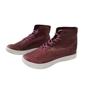NOBULL Outwork High Top Leather Trainers Mens 7.5 Womens 9 Burgundy Perforated